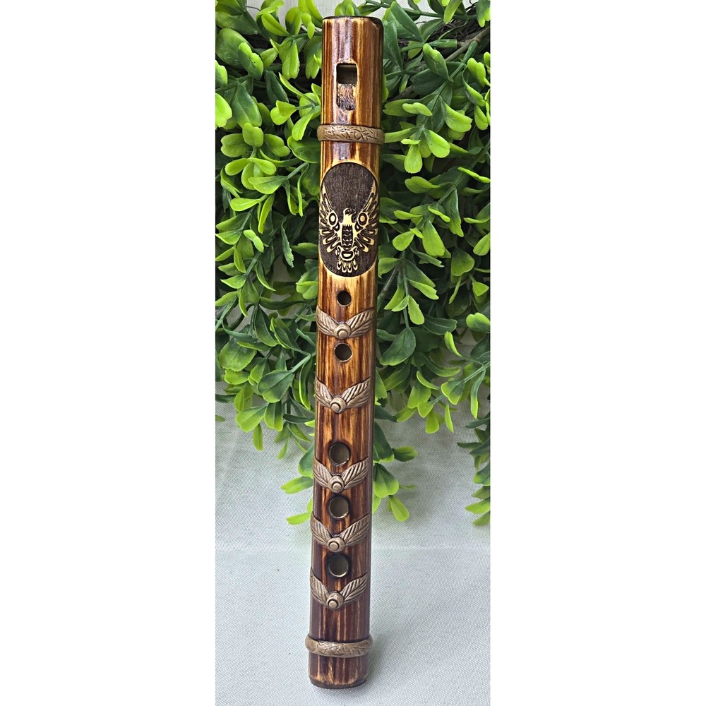 Hand Carved Bamboo Flute Native American Style Eagle Wood Burned Art Woodwind